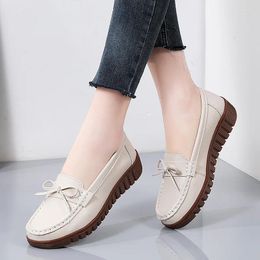 Casual Shoes Autumn Spring Leather Peas Female Mother Women Flats Slope Non-slip White Loafers Large Siz