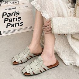 Slippers Fashion Woven Details Flat Female Summer Tcasual Beach Shoes Outside Wear Dress Slides Womens Sandals