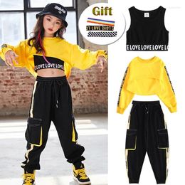 Stage Wear Girls Jazz Street Dance Costume Kids Sweatshirt Pants Set Ballroom Dancewear Rave Clothing Children Hip Hop Clothes