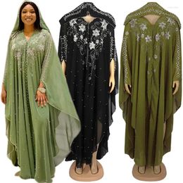 Ethnic Clothing Fashion African Women Luxury Diamonds Beaded Evening Dresses Dubai Abaya Islamic Morocco Kaftan Style Chiffon Robe Arab