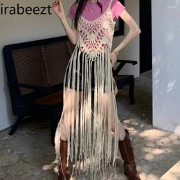 Women's Tanks Summer 2024 Fashion Design Sense Hand-crocheted Fringe Boho Style Halter Dress Women Tops For