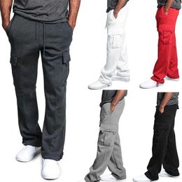 Men's Pants Mens elastic waist drawstring mens breathable sports pants mens casual loose straight sports pantsL2404