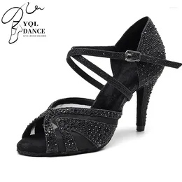 Dance Shoes Woman Crystal Latin Ballroom Black Sliver Mesh Salsa Dancing For Girls Perfermace Latino