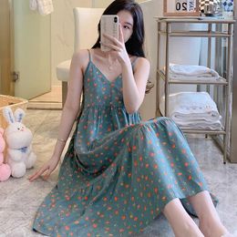 Women's Sleepwear Nightdress Summer Spaghetti Strap Dress Long Print Simple Women Large Size Pyjamas Sweet Girl Nightgowns