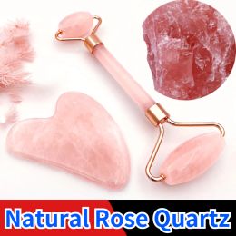 Roller Rose Quartz Powder Crystal Jade Roller Massage Spa Pink Face Massagers gua sha Natural Stone guasha Beauty Tool Facial Lift Up