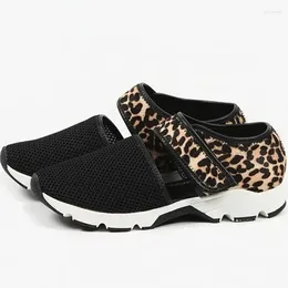 Fitness Shoes 2024 Women's Breathable Sneakers Summer Mesh Soft Flat Ladies Casual Hook&loop Leopard Female Sandals Plus Size 35-43