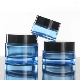 Storage Bottles Empty 20g Portable Sample Cream Glass Jar Blue Cosmetic For Face Container