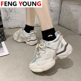 Fitness Shoes 2024 Sneakers For Women Platform Designers Fashion ChunkyWoman Black Silver Casual Lace Up Female Mesh Old Dad