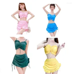 Women's Swimwear 3PCS Women Two Pieces Swimsuit Set With Ruffled Beach Wrap Skirt Top And Briefs Swimming Costume