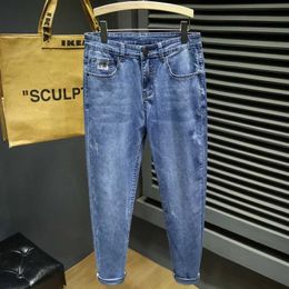 Men's Jeans 2023 Autumn New Embroidery Fashion Mens Slim Fit Elastic Comfortable Classic Style Small Foot Denim Trousers Q240427
