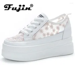 Casual Shoes Fujin 7cm Synthetic Air Mesh Platform Wedge Chunky Sneaker Breathable Comfy High Brand Flats Bling Summer Fashion