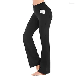 Women's Pants Women Slightly Flare Yoga Trousers With Pockets Wide-Leg Elastic High Waist Casual Autumn Solid Color Sports Stretch Long