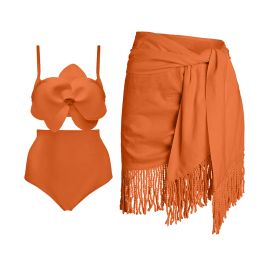 Set Solid Color Petal Fashion Swimsuit Summer Women Halter Strap Swimwear Elegant Beachwear Lace Up Beach Skirt Sexi Girls Bikini