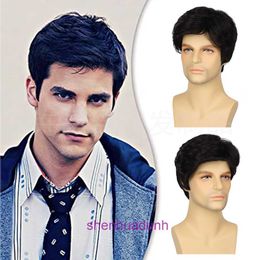 Mens wig with slanted bangs and short synthetic Fibre high-temperature silk headband cover