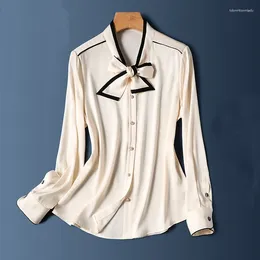 Women's Blouses Elegant Fashion Silk Chiffon Shirt Korean Long Sleeved Office Lady Blouse Bowknot Women Tops