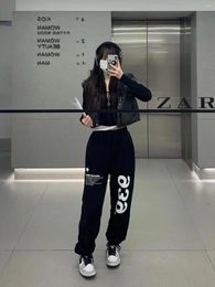 Women's Pants ARCHIVEBOLD 939 Letter Wide Leg Guard Adjustable Strap Straight Loose Style Street Dance I NS