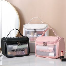 New Transparent Cosmetic Bag Frosted Toiletry Bag Pu Flip Bath Bag Pvc Translucent Portable Storage Bag For Women