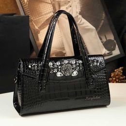 Leather Genuine Handbag Cowhide Pillow Bag Diamond Inlaid Womens Crossbody Textured Mothers Shoulder