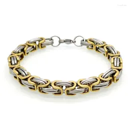 Charm Bracelets Fashion Men's Byzantine Chain Bracelet Punk Color Gold Black Stainless Steel Link Box Cuban Jewelry