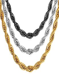 U7 Hip Hop ed Rope Necklace For Men Gold Color Thick Stainless Steel Hippie Rock Chain LongChoker Fashion Jewelry N574 25560001