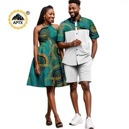 Ethnic Clothing Summer African Sexy Halter Dresses For Women Matching Men Outfits Top Shirt And Short Pant Sets Bazin Couple Clothes 24C028