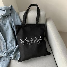 Shoulder Bags Japanese Gothic Waves Y2k Canvas Bag Fun Cartoon Large Capacity Ulzzang Women Shopper Harajuku Dark