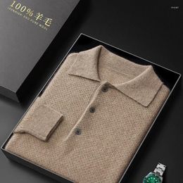 Men's Sweaters Autumn And Winter Wool Lapel Long Sleeve Polo Neck Honeycomb Cashmere Knitted Business Casual Bottoming Sweater.