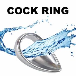 Nxy Cockrings Metal Tears Cock Ring Tongue Shape Penis Dildo Cage Ball Sex Toys for Men Adult Product Teardrop Bdsm Stainless Steel 240427