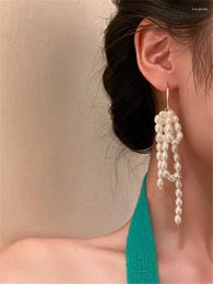 Stud Earrings Baroque Pearls Long South Korea's Temperament Fashionable Sweet Elegant Tassel Ms Wedding Travel Accessories