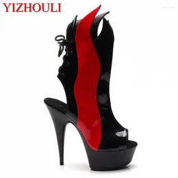 Dance Shoes With Flame-style 15cm High Heels And Cool Nightclub Sexy Heel Boots Model Stage Performance Dancing
