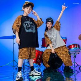 Stage Wear Hip Hop Boys Leopard T-shirt Street Dance Cargo Shorts Girls Graffiti Tee Outfits Child Ballroom Clothes Kids Jazz Streewwear