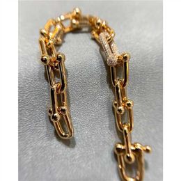 Hot Picking TFF V Gold Plated Mijin Buckle Bracelet with Horseshoe Collar Smooth Face Mens and Womens Same Style Full Diamond