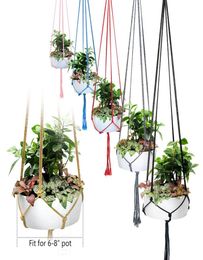 Handmade Colourful Macrame Plant Hangers Indoor Outdoor Flower Hanging Basket Cotton Rope 4 Legs Balcony Pot Hanger Room Decor3994768