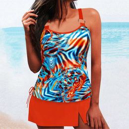 the New Tankini Swimsuit Split Skirt Style Swimsuit Requires Two Straps, Conservative Swimwear Pants Skirt