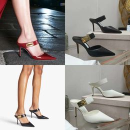 Pointed Genuine Toe Slippers Mules Calfskin Buckle Stiletto Heel Sandals Leather Outsole Pumps Women's Designers Evening Shoes 35-41 with Box Original Quality