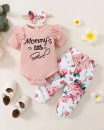 Clothing Sets Born Baby Girl 3PCS Clothes Set Mommy's Little Short Sleeve Romper Flowers Pant Headband Summer Outfit For 0-18 Months