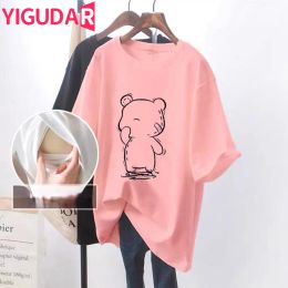 Clothing 2024 Summer Short Sleeve Cotton Nursing Tshirt Fashion Print Maternal Woman Breastfeeding Clothes Lactation Top Tees pregnancy