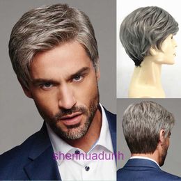 New fashion mens Wig Mens short hair oblique bangs handsome wig full head cover