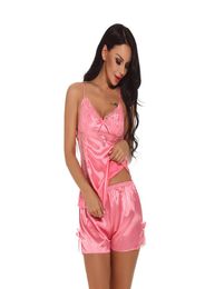 Sexy Short Satin Pyjamas Set Pijama Women Camisole and Panties Short Sleepwear Pyjama Femme Lace Patchwork Satin Nightgowns Y181027518331