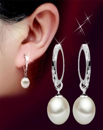 White Imitation Pearl Hoop Earrings For Women Female Bride Party Jewellery Classic Accessories Pendants Earring White Gold Plated B18108315