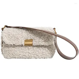 Evening Bags Fashion Women Faux Lamb Fur Shoulder Luxury Tote Female Plush Flap Handbag