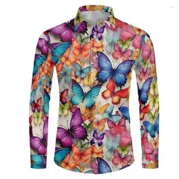 Men's Casual Shirts 3D All Over Print Flower Pattern For Men Long Sleeve Buttons Down Regular Fit Beach Mens Oversized Tshirt