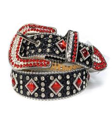 Western Bling Bling Colourful Crystal Red & Black Rhinestone Belt Studded Belt Removable For Men Women9459581