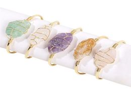 Bangle Gemstone Jewellery Gifts Women Irregular Crystal Quartz Natural Stone Bangles Gold-Color Wrap Metal Cuff Bracelets2709063