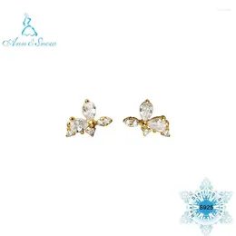 Stud Earrings Silver 925 Real S925 Butterfly Gold Plated Stones Zircon Sweet Small Leaves Earring For Women 2024 Trend