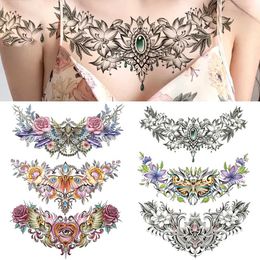 Tattoo Transfer Large Chest Waist Shoulder Back Waterproof Temporary Tattoo Sticker Cross Feathers Wings Thorns Fake Tatoo Underboob Body Art 240427