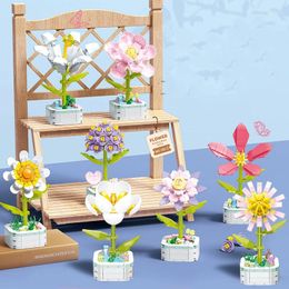 Decorative Flowers Flower Building Block Kit Toys Immortal Potted Plant Assembling Ornaments Home Decoration Children Birthday Christmas