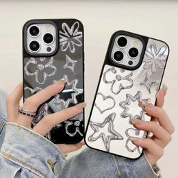 Cell Phone Cases Fashion Geometry Star Mirror Face Phone Case Hard Acrylic High-Quality iPhone Phone Case For iPhone 15 14 13 12 11 Pro Max Plus J240426