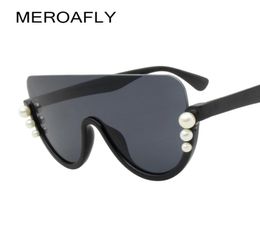 MEROAFLY Pearl Cat Eye Sunglasses Women 2019 Brand Oversized Retro Eyewear Female Half Rimless Sun glasses UV4004155170