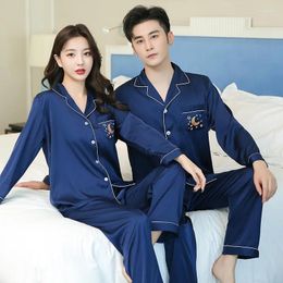 Women's Sleepwear Luxury Star Moon Printed Pyjama Suit Satin Silk Pyjamas Sets Couple Family Pijama Men & Women Casual Home Clothing